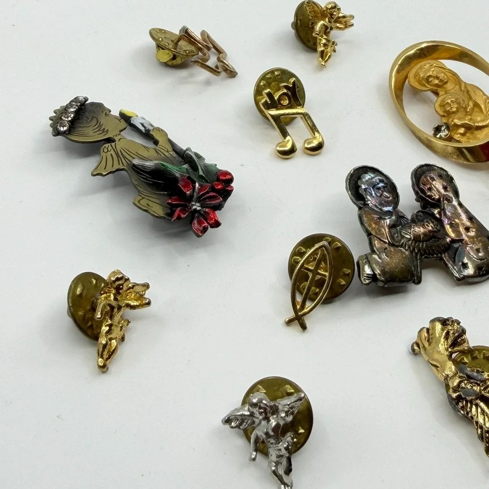 Religious Christmas Enamel Angel Madonna Cherub Joy Lapel Pin Brooch Lot Gift